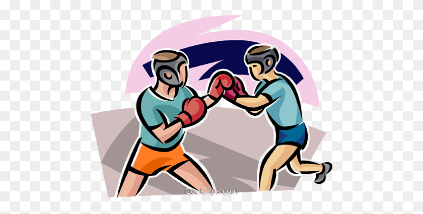480x365 Boxeadores Sparring Royalty Free Vector Clipart Illustration - Strike Clipart
