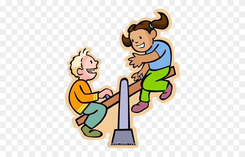 394x480 Boy And Girl On A Teeter Totter Royalty Free Vector Clip Art - Teeter Totter Clipart