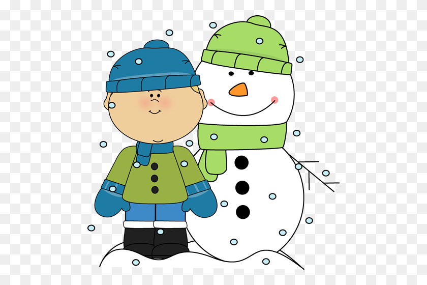 496x500 Boy And Snowman In The Snow Clip Art - Snow Border Clip Art