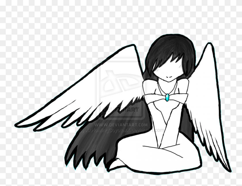 900x675 Мальчик Ангел Крылья Клипарт Черный И Белый - Крылья Клипарт Черный И Белый