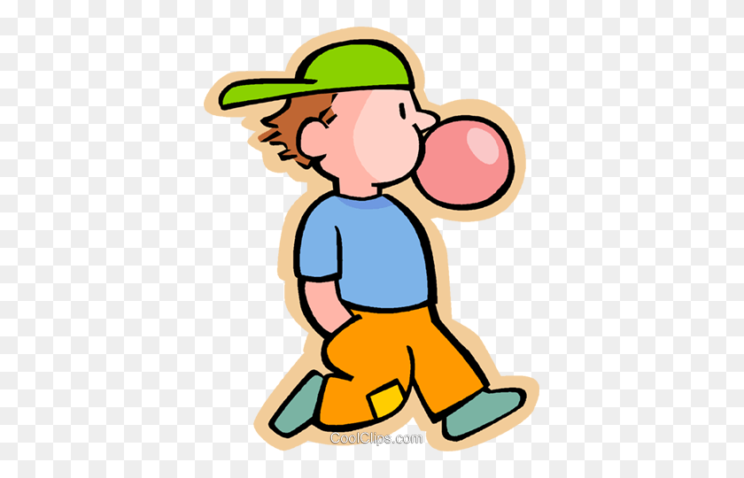 379x480 Boy Blowing A Bubble With Chewing Gum Royalty Free Vector Clip Art - Clipart Gum