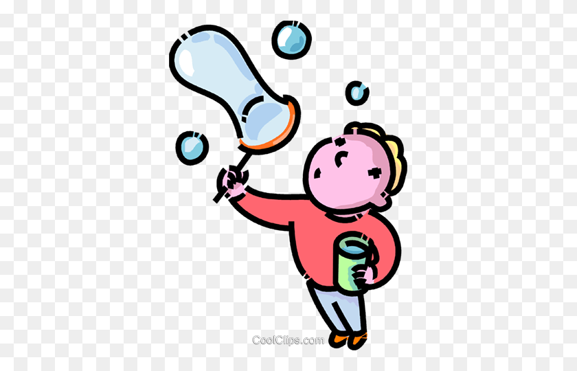 347x480 Boy Blowing Bubbles Royalty Free Vector Clip Art Illustration - Bubble Wand Clipart