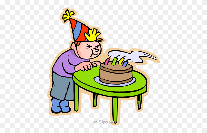 458x480 Boy Blowing Out Birthday Candles Royalty Free Vector Clip Art - Birthday Boy Clipart