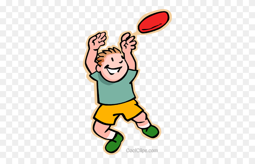 293x480 Boy Catching Frisbee Royalty Free Vector Clip Art Illustration - Frisbee Clipart