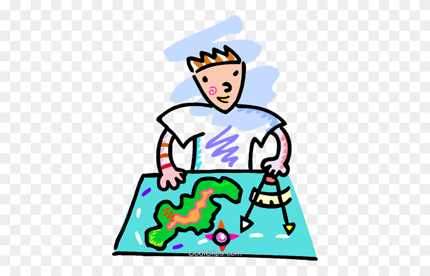 402x480 Boy Charting A Course On A Map Royalty Free Vector Clip Art - Classmates Clipart