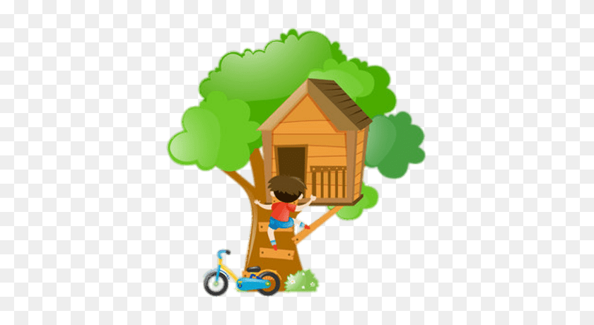 400x400 Boy Climbing Up A Treehouse Transparent Png - Treehouse Clipart