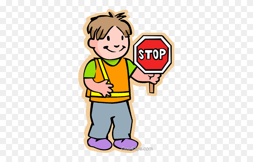 319x480 Boy Crossing Guard With Stop Sign Royalty Free Vector Clip Art - Stop Sign Clip Art Free