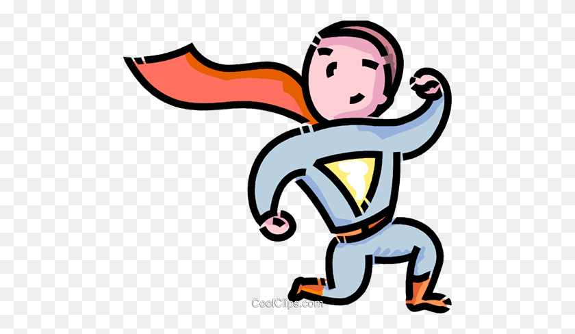 480x428 Niño Vestido Como Un Superman Royalty Free Vector Clipart - Superman Logo Clipart