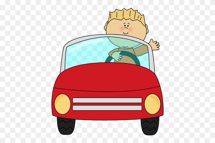438x500 Boy Driving A Car And Waving Transportation Clip Art - Simple Car Clipart