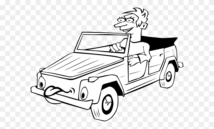 600x448 Boy Driving Car Cartoon Outline Clip Art - Driver Clipart