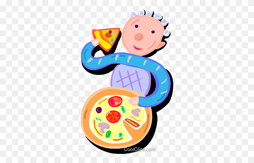 306x480 Boy Eating Pizza Royalty Free Vector Clip Art Illustration - Eating Pizza Clipart