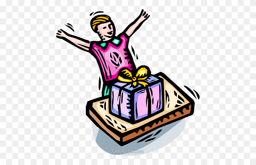 471x480 Boy Excited To Open Birthday Gift Royalty Free Vector Clip Art - Excited Clipart