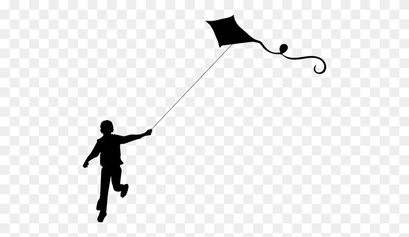 500x428 Boy Flying Kite - Kite Clipart Black And White