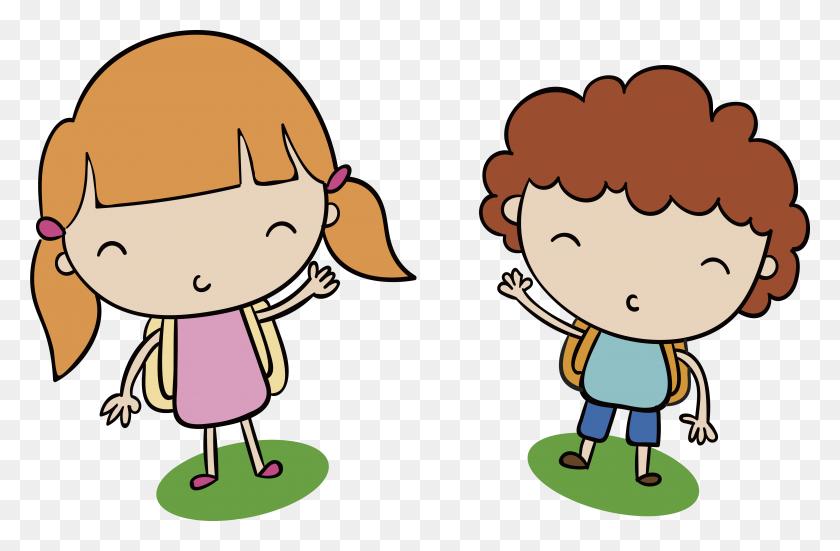 4809x3029 Boy Girl Talking Standing Hand Drawing Clip Art Clipart - Students Talking Clipart