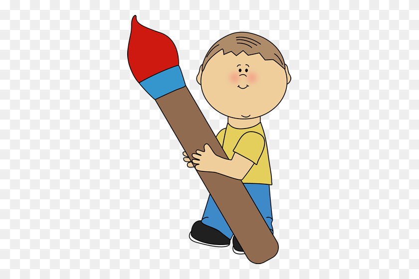 329x500 Boy Holding A Giant Paint Brush - Giant PNG