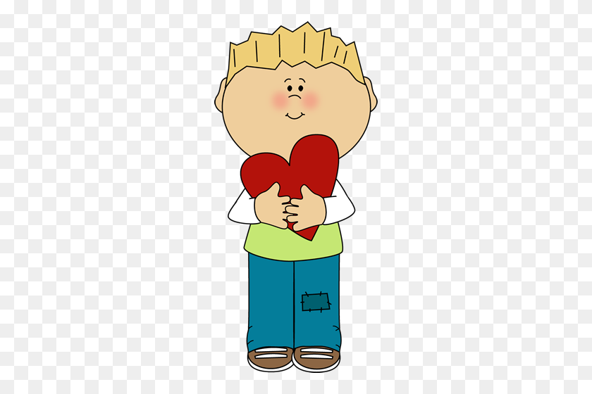 232x500 Boy Holding Red Valentine Heart Free Clipart School - Weather Helper Clipart
