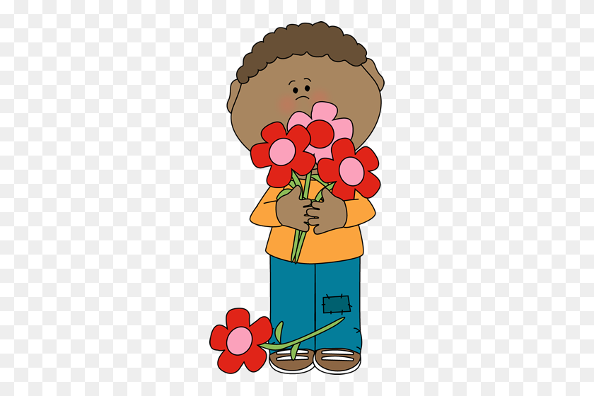 248x500 Boy Holding Valentine Bouquet Clip Art - Mother Holding Baby Clipart