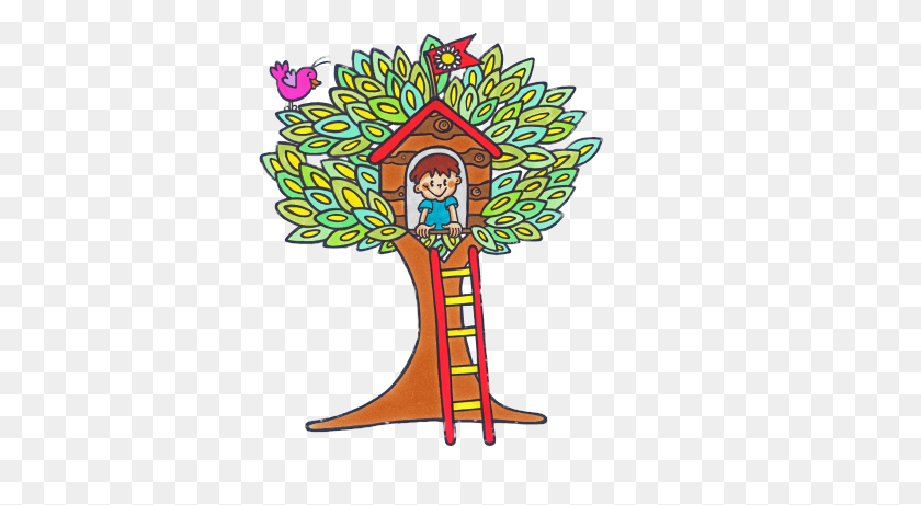 400x401 Boy In Colourful Treehouse Transparent Png - Treehouse Clipart