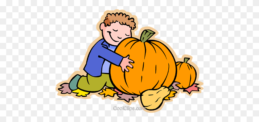 480x338 Niño En Pumpkin Patch, Halloween Royalty Free Vector Clipart - Pumpkin Patch Clipart Free