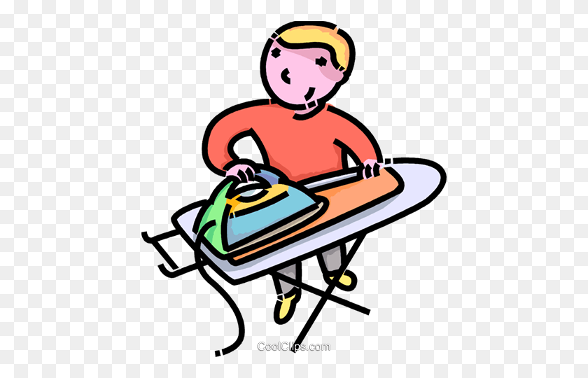 436x480 Boy Ironing His Clothes Royalty Free Vector Clip Art Illustration - Boy Putting On Clothes Clipart