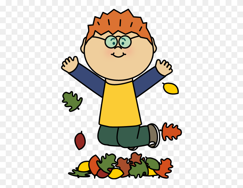418x590 Boy Jumping In Leaves Whoa Cozy Day Of Autumn Clip - Savage Clipart