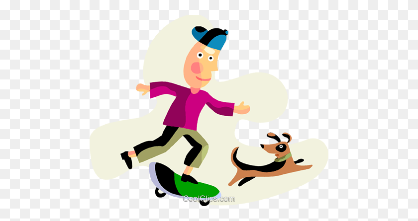 480x385 Boy On A Skateboard Walking His Dog Royalty Free Vector Clip Art - Boy Walking Clipart
