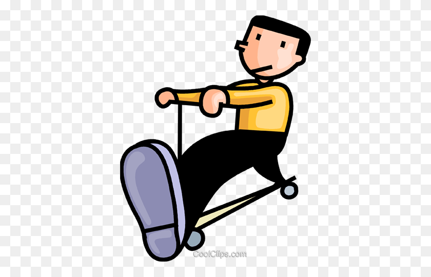 372x480 Boy On His Scooter Royalty Free Vector Clip Art Illustration - Scooter Clipart