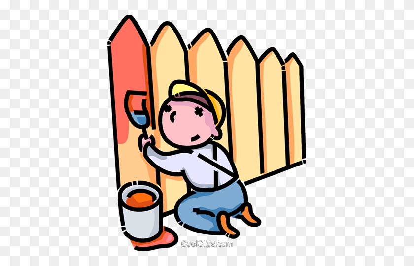 403x480 Boy Painting A Fence Royalty Free Vector Clip Art Illustration - Picket Fence Clipart
