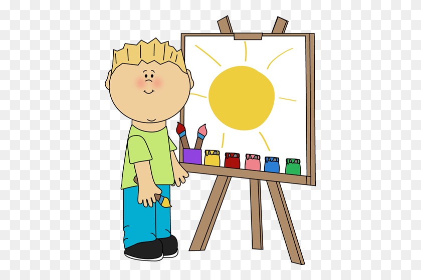 421x500 Мальчик Рисует На Мольберте Картинки - Мольберт Клипарт