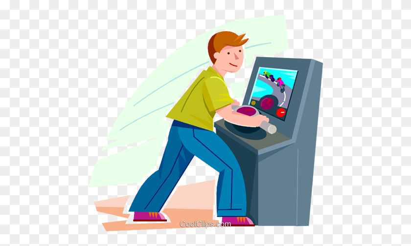 480x444 Boy Playing A Video Game Royalty Free Vector Clip Art Illustration - Playing Games Clipart
