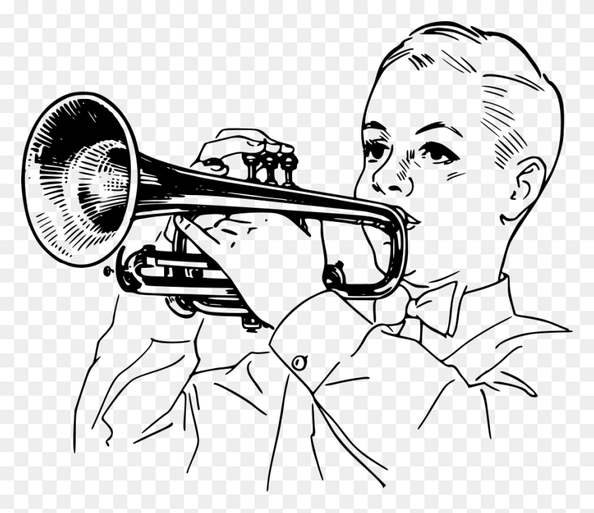 900x769 Boy Playing Cornet Png Clip Arts For Web - Trumpet Clipart Black And White
