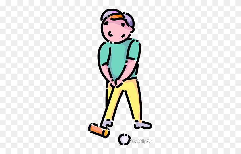 223x480 Boy Playing Croquet Royalty Free Vector Clip Art Illustration - Croquet Clipart