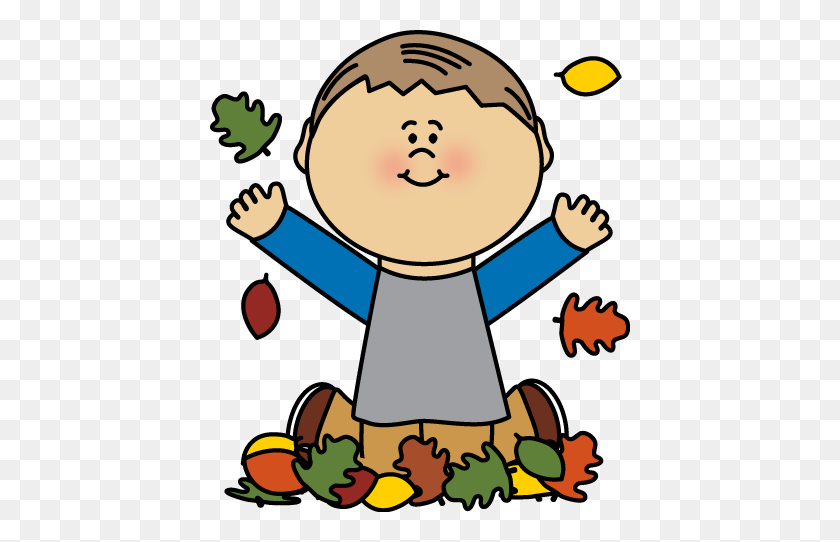 420x482 Boy Playing In Autumn Leaves Clip Art - Raking Leaves Clipart