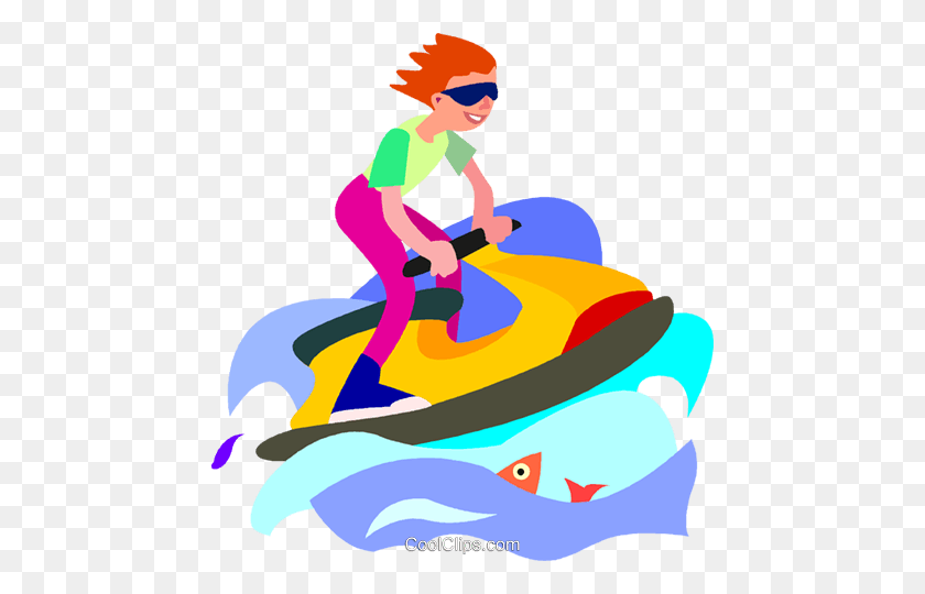 456x480 Boy Playing On A Jet Ski Royalty Free Vector Clip Art Illustration - Wonder Why Clipart