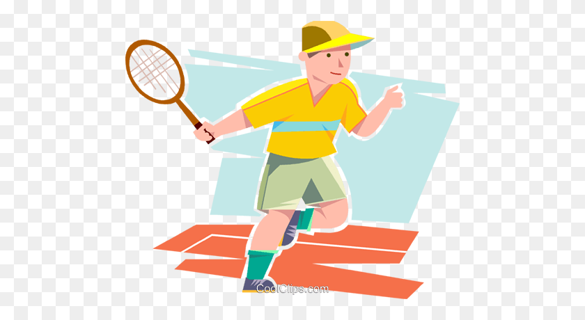 480x400 Boy Playing Tennis Royalty Free Vector Clip Art Illustration - Tennis Clipart