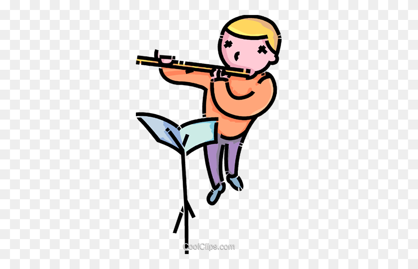293x480 Boy Playing The Flute Royalty Free Vector Clip Art Illustration - Flute Clipart