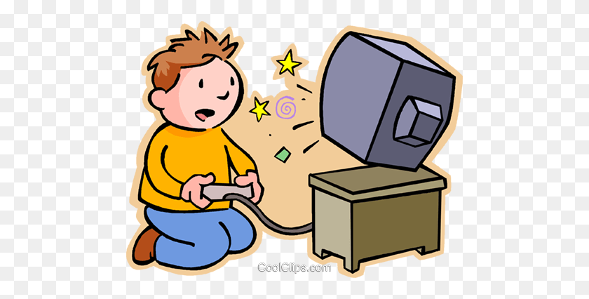 480x366 Boy Playing Video Game Royalty Free Vector Clip Art Illustration - Playing Games Clipart