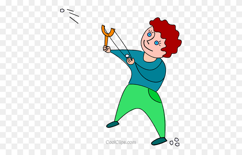 422x480 Boy Playing With A Slingshot Royalty Free Vector Clip Art - Slingshot Clipart