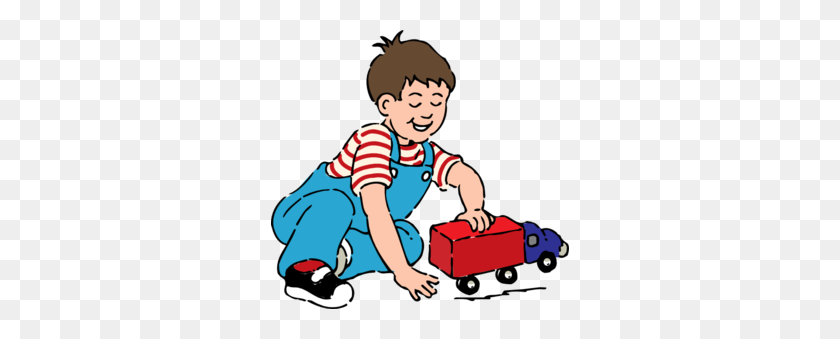 298x279 Boy Playing With Toy Truck Clip Art - Overalls Clipart