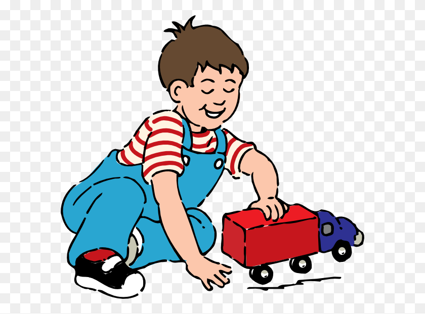 600x561 Boy Playing With Toy Truck Clip Art - Sharing Toys Clipart