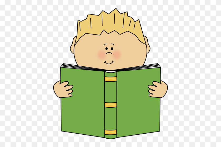 436x500 Boy Reading A Book Clip Art - Blond Boy Clipart
