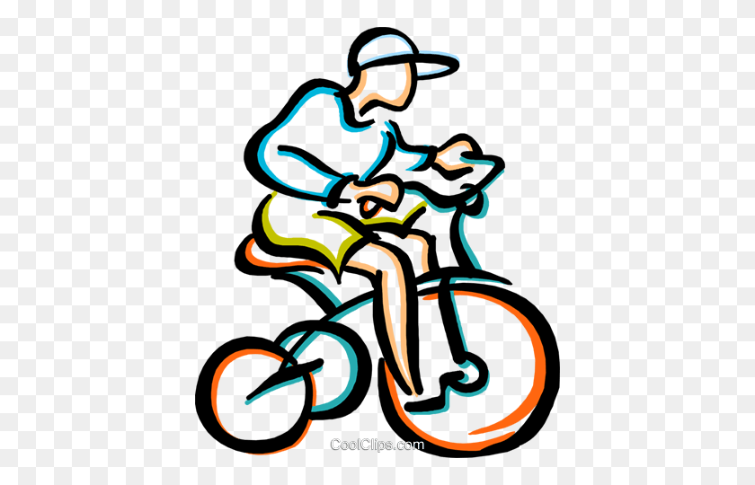 406x480 Boy Riding His Bike Royalty Free Vector Clip Art Illustration - Boy Riding Bike Clipart