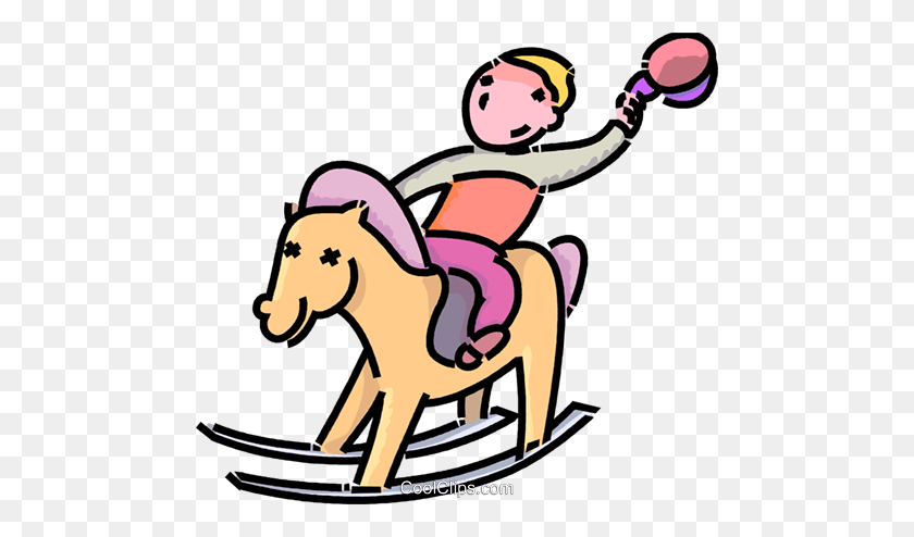 480x434 Boy Riding His Rocking Horse Royalty Free Vector Clip Art - Ride A Horse Clipart
