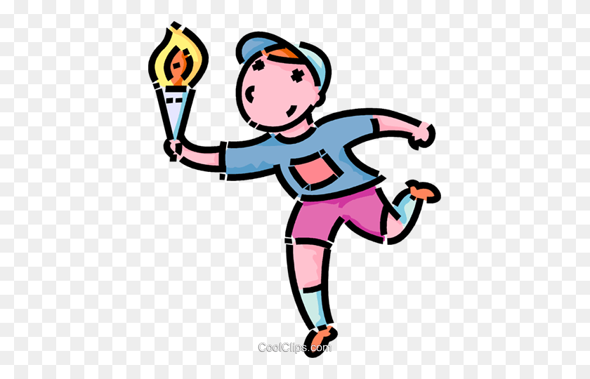 417x480 Boy Running With The Olympic Torch Royalty Free Vector Clip Art - Running Water Clipart