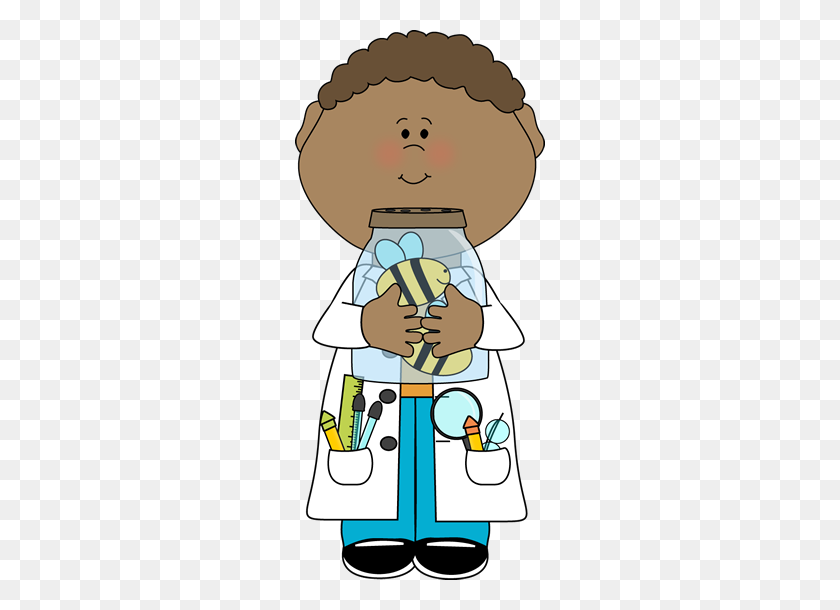 250x550 Boy Scientist Holding Jar Of Bees Elementary Science - Science Center Clipart