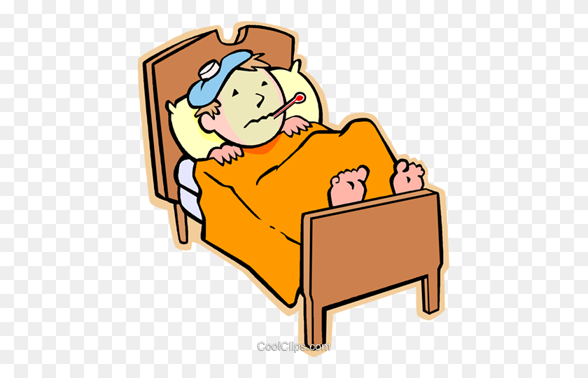 445x480 Boy Sick In Bed With The Flu Royalty Free Vector Clip Art - Sick Patient Clipart