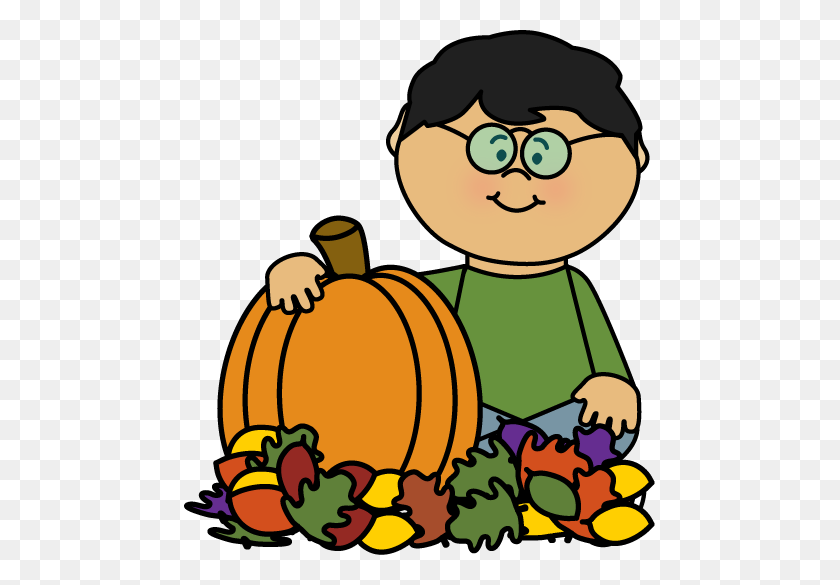 471x525 Boy Sitting In Leaves With Pumpkin Clip Art - Kids Sitting Clipart