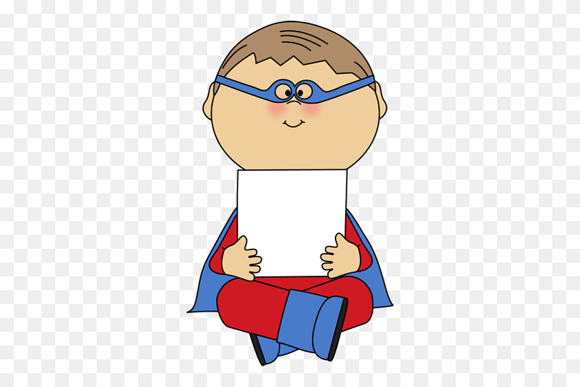 300x500 Boy Superhero Holding A Blank Sign Teachers - Teacher Helper Clipart