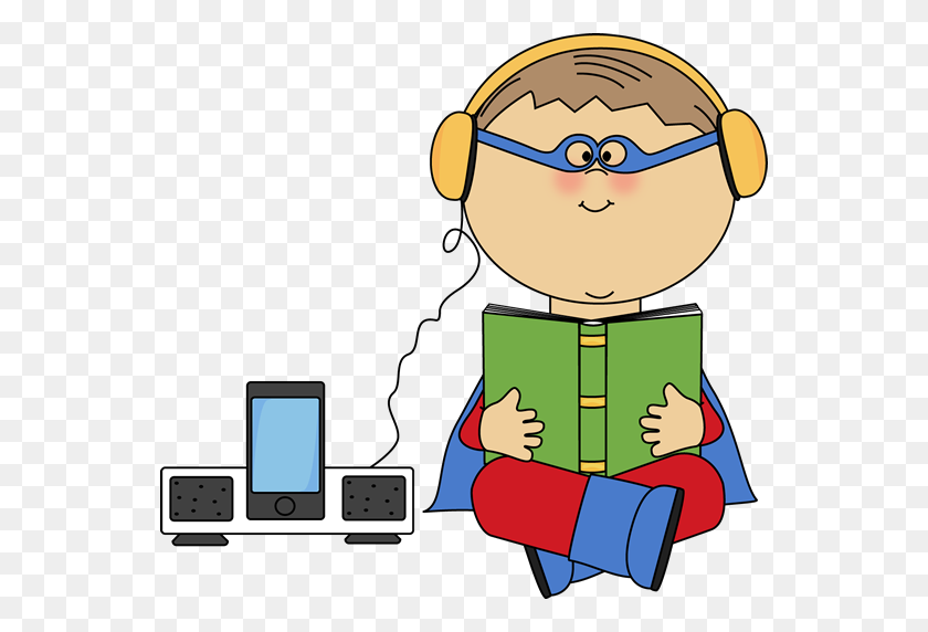 550x512 Boy Superhero Listening To A Book Clip Art - Boy Superhero Clipart