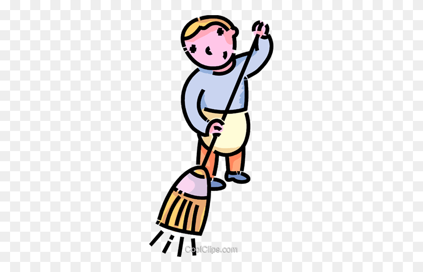 247x480 Boy Sweeping The Floor Royalty Free Vector Clip Art Illustration - Sweeping Clipart